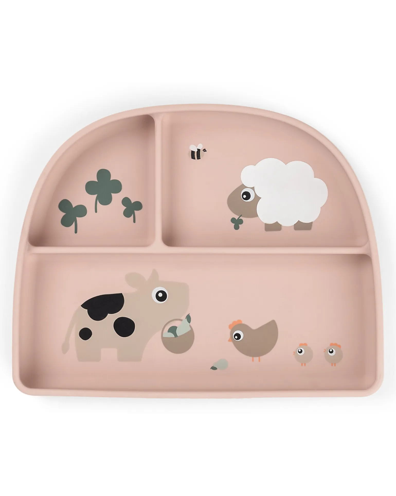 Stick&Stay Piatto con Scomparti - Tiny Farm - Cipria - 100% Silicone Alimentare