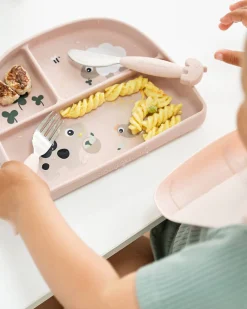 Stick&Stay Piatto con Scomparti - Tiny Farm - Cipria - 100% Silicone Alimentare