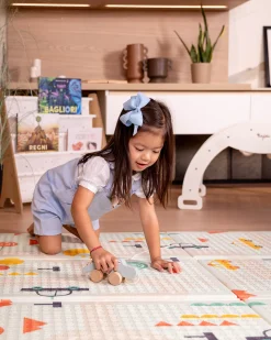 Tappeto Gioco Pieghevole Montessori 2 in 1 Reversibile e Morbido - Dino Friends - 180x150cm - dalla Nascita