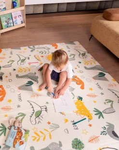 Tappeto Gioco Pieghevole Montessori 2 in 1 Reversibile e Morbido - Dino Friends - 180x150cm - dalla Nascita
