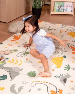 Tappeto Gioco Pieghevole Montessori 2 in 1 Reversibile e Morbido - Dino Friends - 180x150cm - dalla Nascita