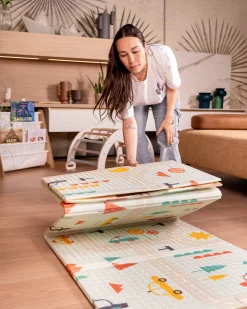 Tappeto Gioco Pieghevole Montessori 2 in 1 Reversibile e Morbido - Dino Friends - 180x150cm - dalla Nascita