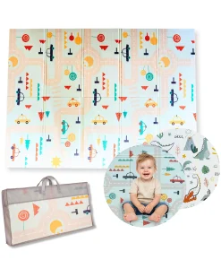 Tappeto Gioco Pieghevole Montessori 2 in 1 Reversibile e Morbido - Dino Friends - 180x150cm - dalla Nascita