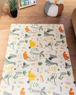 Tappeto Gioco Pieghevole Montessori 2 in 1 Reversibile e Morbido - Dino Friends - 180x150cm - dalla Nascita