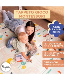 Tappeto Gioco Pieghevole Montessori 2 in 1 Reversibile e Morbido - Animal Friends - 180x150cm - dalla Nascita
