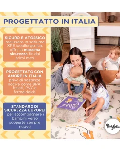 Tappeto Gioco Pieghevole Montessori 2 in 1 Reversibile e Morbido - Animal Friends - 180x150cm - dalla Nascita