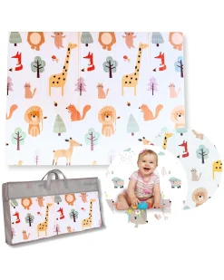 Tappeto Gioco Pieghevole Montessori 2 in 1 Reversibile e Morbido - Animal Friends - 180x150cm - dalla Nascita