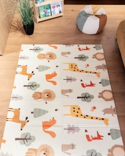 Tappeto Gioco Pieghevole Montessori 2 in 1 Reversibile e Morbido - Animal Friends - 180x150cm - dalla Nascita
