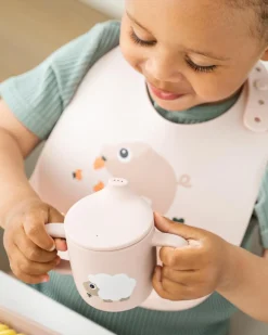 Tazza con Beccuccio 120 ml - Tiny Farm - Cipria - 100% Silicone Alimentare - con Due Manici