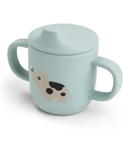 Tazza con Beccuccio 120 ml - Tiny Farm - Blu - 100% Silicone Alimentare - con Due Manici