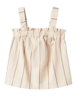 Top con Spalline Larghe Fimy - Righe - Avorio - 100% Cotone