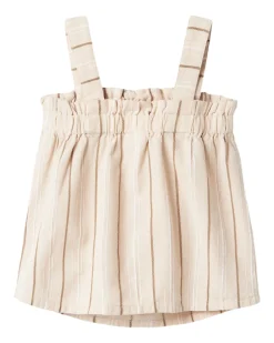 Top con Spalline Larghe Fimy - Righe - Avorio - 100% Cotone
