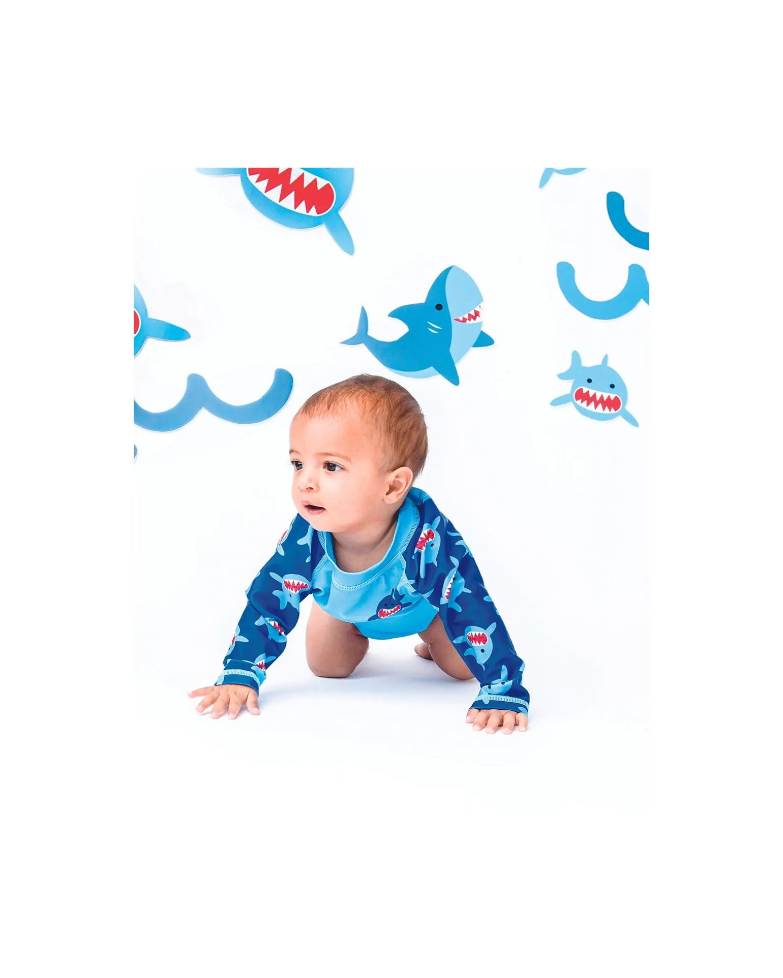 Top Maniche Lunghe da Bagno - Rash Guard per Neonato - Sherman lo Squalo