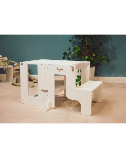 Torre Montessori 2 in 1 - Bianco - Convertibile in Tavolo+Sedia