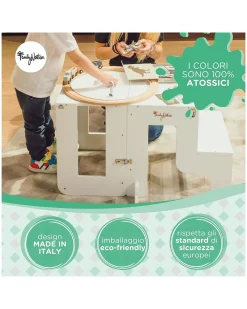 Torre Montessori 2 in 1 - Bianco - Convertibile in Tavolo+Sedia