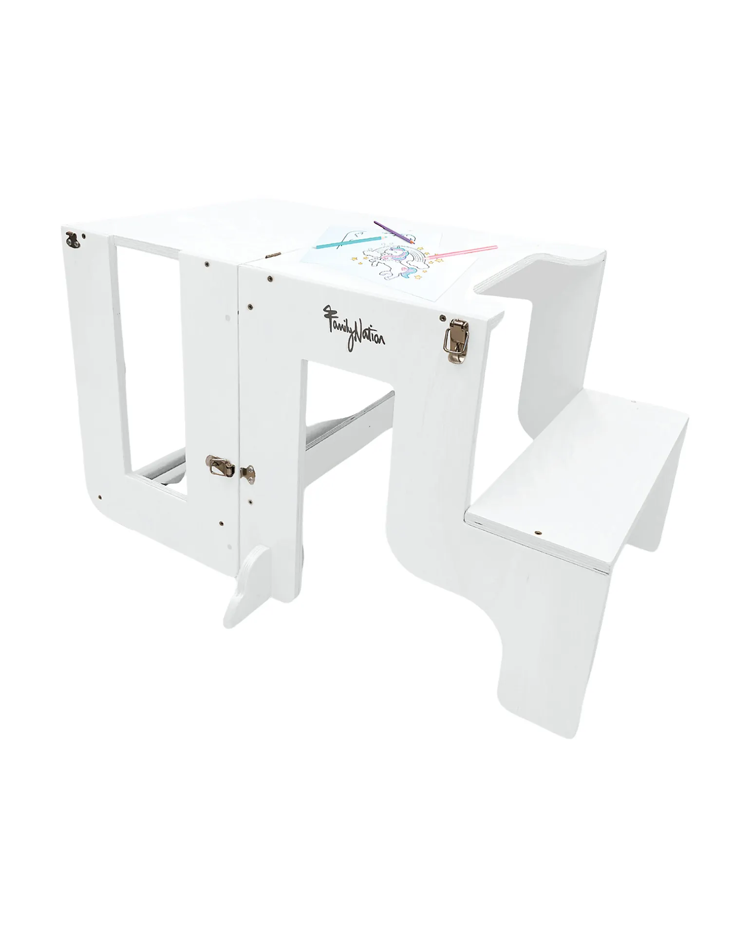 Torre Montessori 2 in 1 - Bianco - Convertibile in Tavolo+Sedia