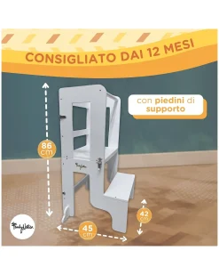Torre Montessori 2 in 1 - Bianco - Convertibile in Tavolo+Sedia