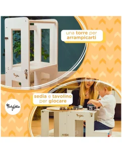 Torre Montessori 2 in 1 - Bianco - Convertibile in Tavolo+Sedia
