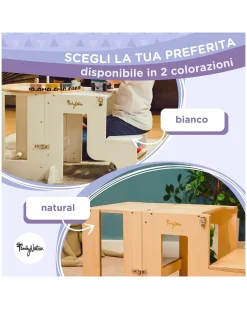 Torre Montessori 2 in 1 - Bianco - Convertibile in Tavolo+Sedia