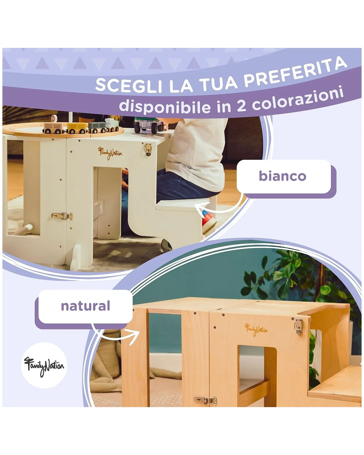 Torre Montessori 2 in 1 - Bianco - Convertibile in Tavolo+Sedia