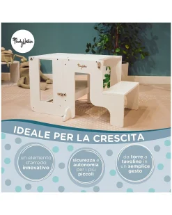 Torre Montessori 2 in 1 - Bianco - Convertibile in Tavolo+Sedia