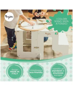 Torre Montessori 3 in 1 - Bianco - Lavagna Magnetica e Convertibile in Tavolo+Sedia