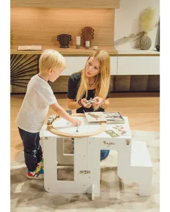 Torre Montessori 3 in 1 - Bianco - Lavagna Magnetica e Convertibile in Tavolo+Sedia