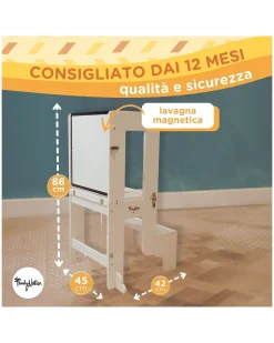 Torre Montessori 3 in 1 - Bianco - Lavagna Magnetica e Convertibile in Tavolo+Sedia