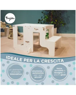 Torre Montessori 3 in 1 - Bianco - Lavagna Magnetica e Convertibile in Tavolo+Sedia
