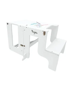 Torre Montessori 3 in 1 - Bianco - Lavagna Magnetica e Convertibile in Tavolo+Sedia