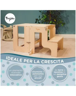 Torre Montessori 2 in 1 - Natural - Convertibile in Tavolo+Sedia
