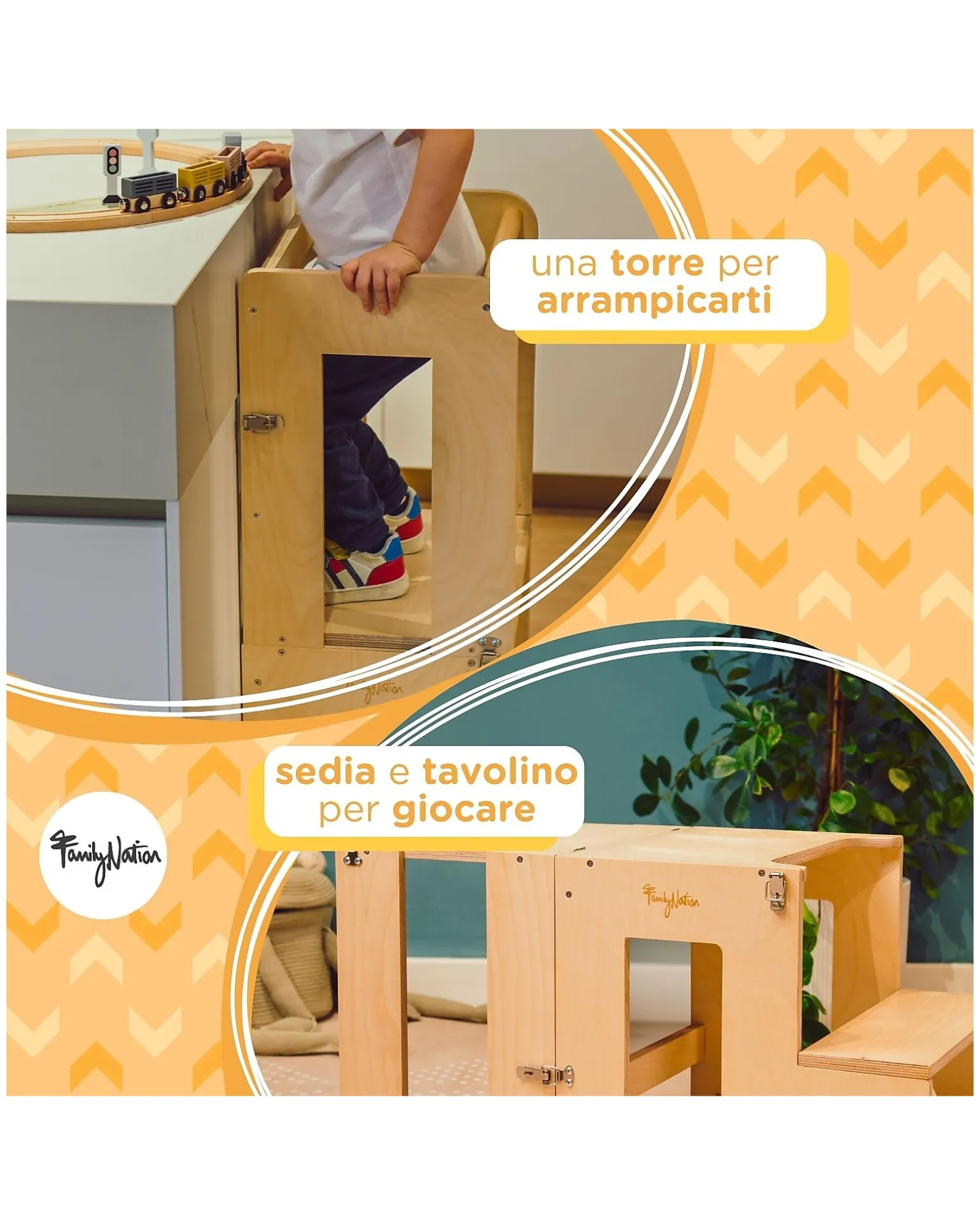 Torre Montessori 2 in 1 - Natural - Convertibile in Tavolo+Sedia