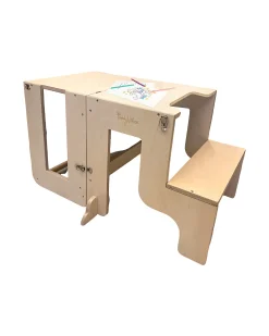 Torre Montessori 3 in 1 - Natural - Lavagna Magnetica e Convertibile in Tavolo+Sedia