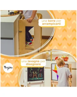 Torre Montessori 3 in 1 - Natural - Lavagna Magnetica e Convertibile in Tavolo+Sedia