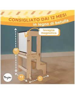 Torre Montessori 3 in 1 - Natural - Lavagna Magnetica e Convertibile in Tavolo+Sedia