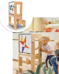 Torre Montessori 3 in 1 - Natural - Lavagna Magnetica e Convertibile in Tavolo+Sedia