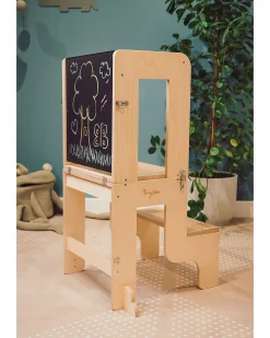 Torre Montessori 3 in 1 - Natural - Lavagna Magnetica e Convertibile in Tavolo+Sedia