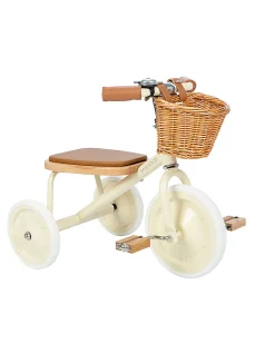 Triciclo Legno ed Ecopelle con Cestino - Panna - Dai 3 anni