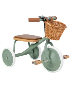Triciclo Legno ed Ecopelle con Cestino - Verde Chiaro - Dai 3 anni