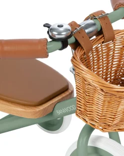 Triciclo Legno ed Ecopelle con Cestino - Verde Chiaro - Dai 3 anni