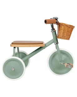 Triciclo Legno ed Ecopelle con Cestino - Verde Chiaro - Dai 3 anni