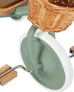 Triciclo Legno ed Ecopelle con Cestino - Verde Chiaro - Dai 3 anni