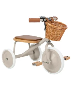 Triciclo Legno ed Ecopelle con Cestino - Beige - Dai 3 anni