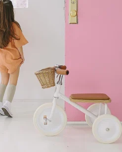 Triciclo Legno ed Ecopelle con Cestino - Bianco - Dai 3 anni