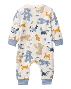 Tutina a Maniche Lunghe con Zip - Panna Fantasia Animaletti - Cotone GOTS