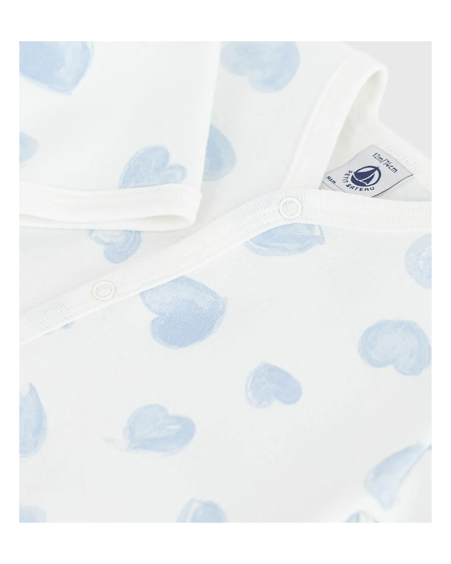 Tutina Intera in Tessuto Felpato Spazzolato - Bianco con Cuori Azzurri - 100% Cotone