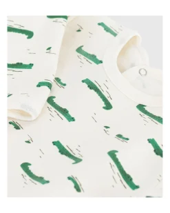 Tutina Intera in Tessuto Felpato Spazzolato - Bianco con Coccodrilli - Aperto sulla Schiena - 100% Cotone