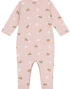 Tutina Intera in Tessuto Felpato Spazzolato - Rosa - Stelle e Cuori - 100% Cotone