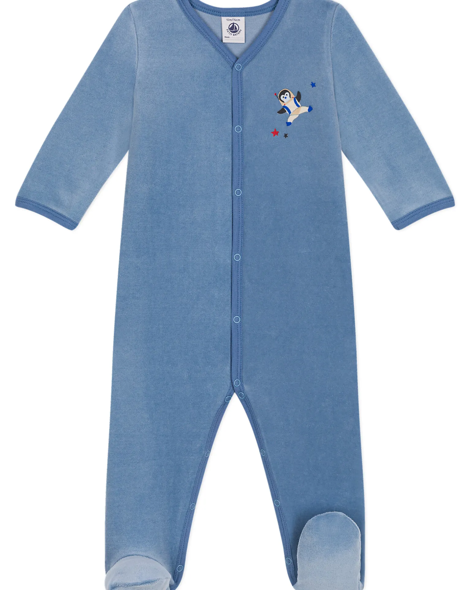 Tutina Intera Maniche Lunghe in Ciniglia - Azzurro - 100% Cotone