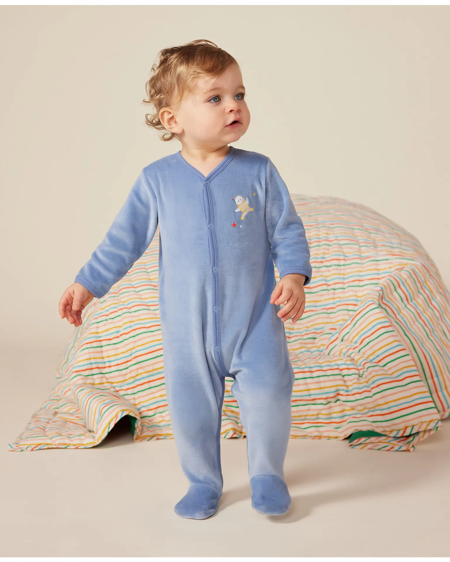 Tutina Intera Maniche Lunghe in Ciniglia - Azzurro - 100% Cotone